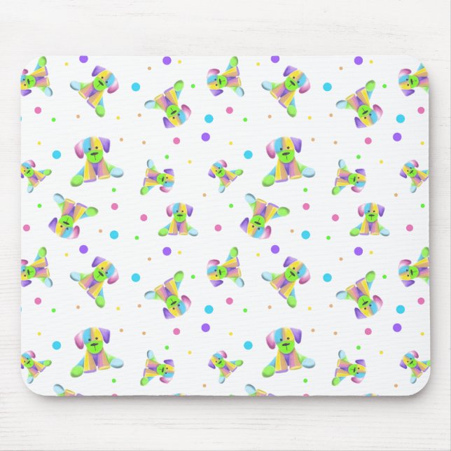 rainbow kids dog puppy polka dot bright fun colour mouse pad (Front)