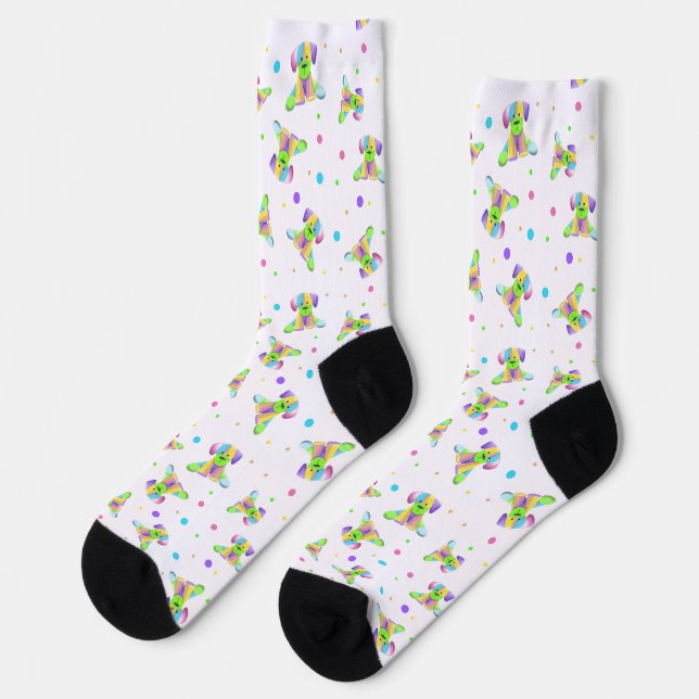 rainbow kids dog puppy polka dot bright fun colour socks (Left)