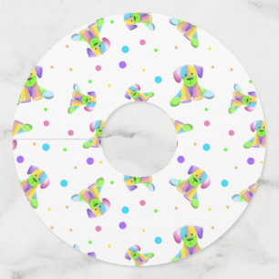 rainbow kids dog puppy polka dot bright fun colour wine glass tag