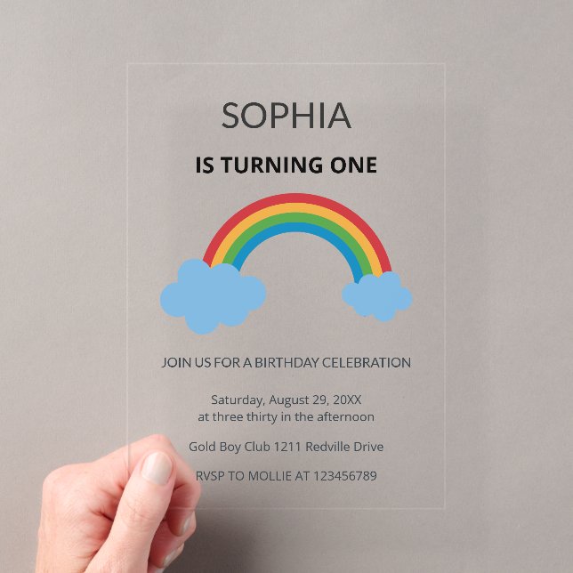 Rainbow Kids First Birthday Party Acrylic Invitations (Insitu (Handheld))