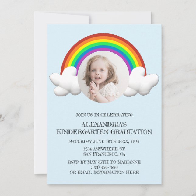 Rainbow Kids Graduation Photo Invitation (Front)