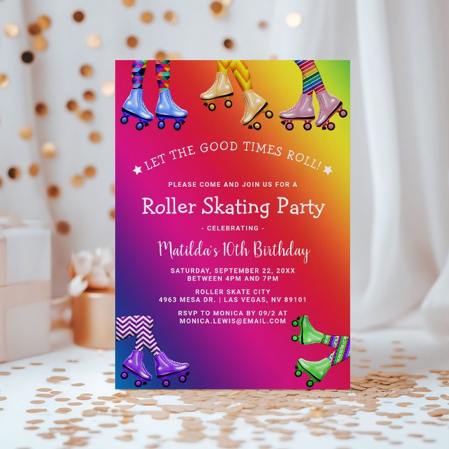 Rainbow Kids Roller Skating Birthday Party Invitation (Creator Uploaded)