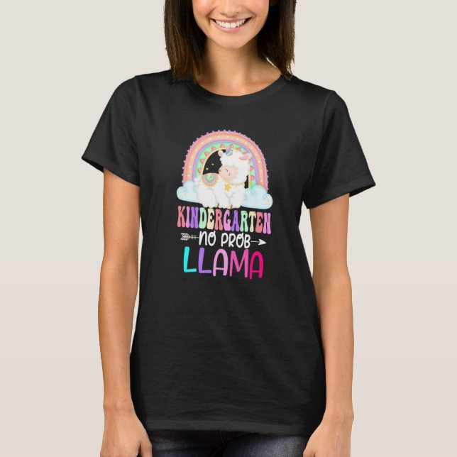 Rainbow Kindergarten No Prob Llama 100th Day of Sc T-Shirt (Front)