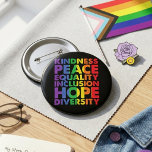 Rainbow Kindness Equality Inclusion Hope Diversity 6 Cm Round Badge<br><div class="desc">This bold rainbow typography design features the words kindness, peace, equality, inclusion, hope, and diversity on a black background. The bright multicolor lettering creates a strong message of support, acceptance, and positivity with a clean high-contrast look. It works well for inclusive designs, ally support, and pride-themed expression while staying simple...</div>