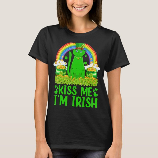 Rainbow Kiss Me I'm Irish Siamese Cat St  Patrick' T-Shirt (Front)