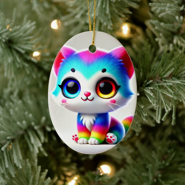 Rainbow Kitten Ceramic Tree Decoration (Tree)