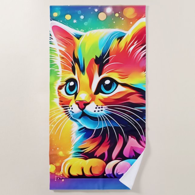 Rainbow Kitten Dream Beach Towel (Front)