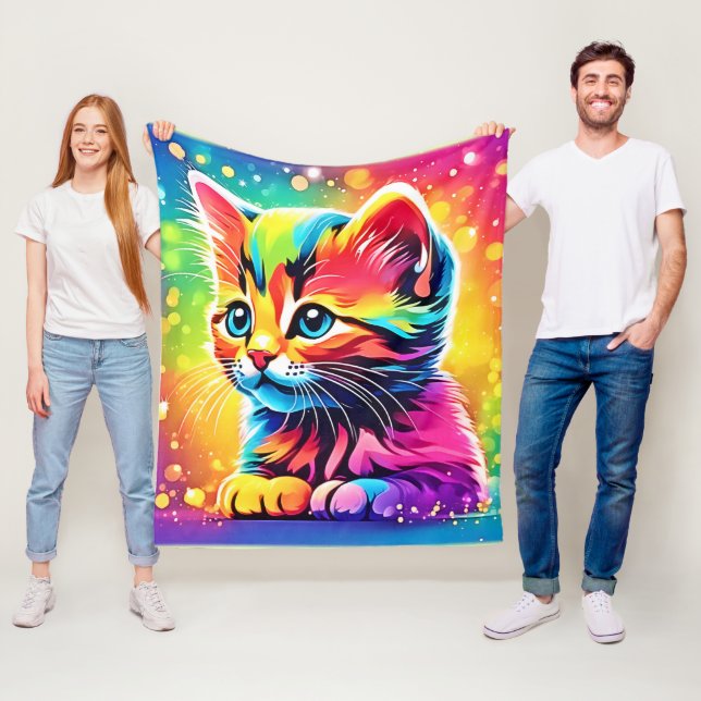 Rainbow Kitten Dream Fleece Blanket (In Situ)