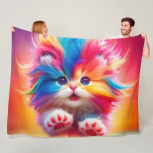 Rainbow Kitten Fleece Blanket
