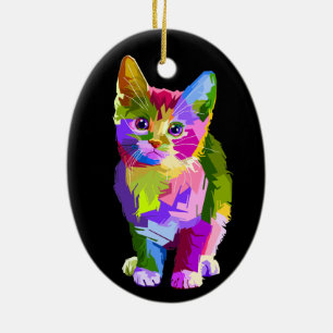 rainbow kitten porcelain ornament