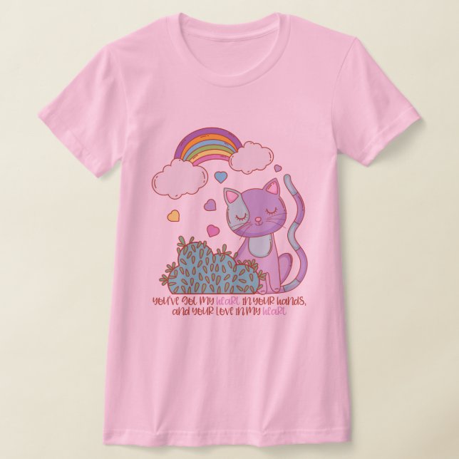 Rainbow Kitten with Heart Lyrics on Women's Tee (Laydown)