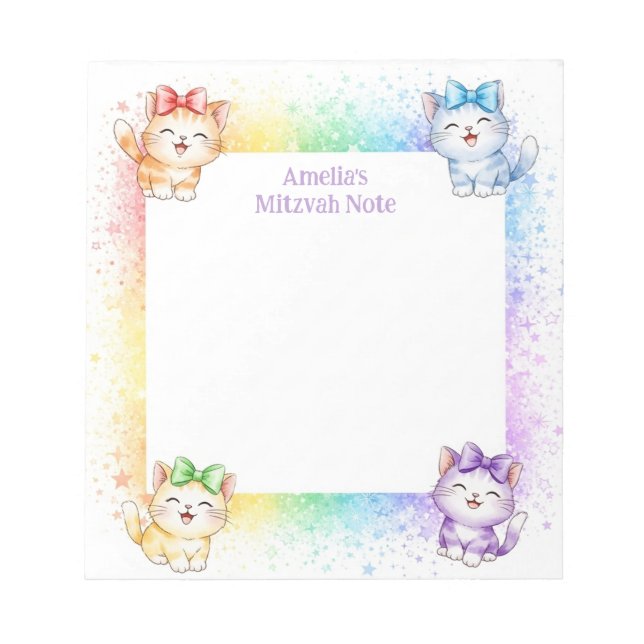 Rainbow Kittens Personalised Mitzvah Notes Notepad (Front)