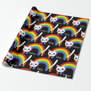 Rainbow Kitty Cat Personalised Wrapping Paper