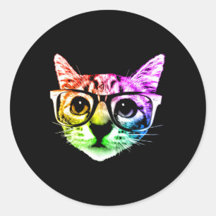 Rainbow Kitty Cat With Gles  Classic Round Sticker