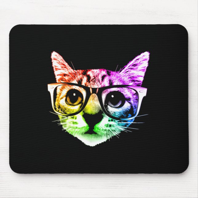 Rainbow Kitty Cat With Gles  Mouse Pad (Front)