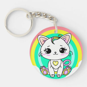 Rainbow kitty key ring