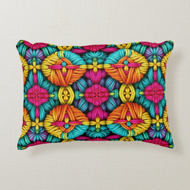 Rainbow Knitted Bloom Pattern Decorative Cushion (Front)