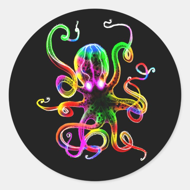 Rainbow Kraken Glow Classic Round Sticker (Front)