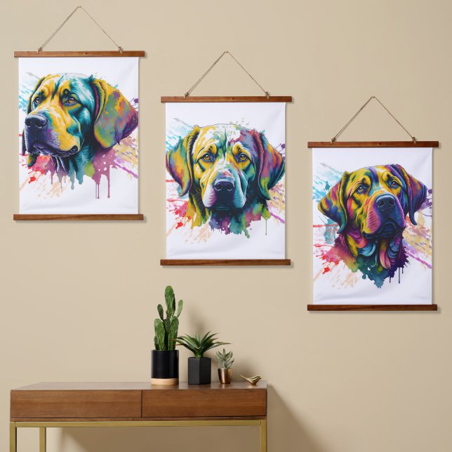 Rainbow Labrador Retriever Watercolor Hanging Tapestry (Asymmetrical)
