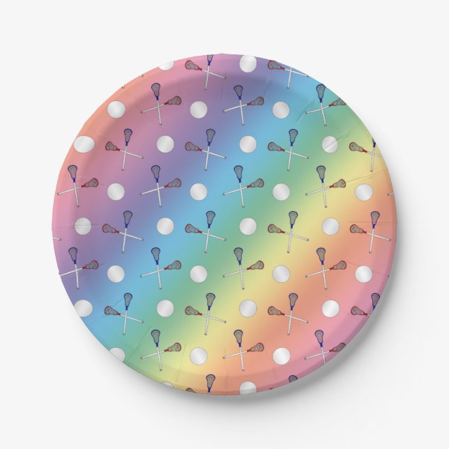 Rainbow lacrosse pattern paper plate (Front)