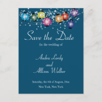 Rainbow Lantern Lesbian Gay Save the Date Postcard