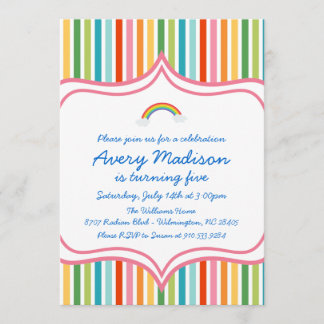 Rainbow Large wide STripe Modern Birthday Invite