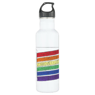 Rainbow Layer Cake Slice Dessert Food Water Bottle