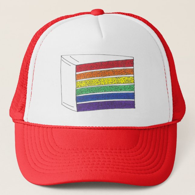 Rainbow Layer Cake Slice Gay Pride LGBT LGBTQ Trucker Hat (Front)