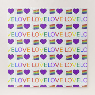 Rainbow Layer Cake Slice LGBT Gay Pride LOVE Heart Jigsaw Puzzle