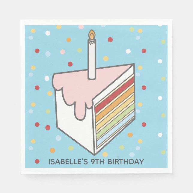 Rainbow Layered Cake Slice Dotty Birthday Napkin (Front)