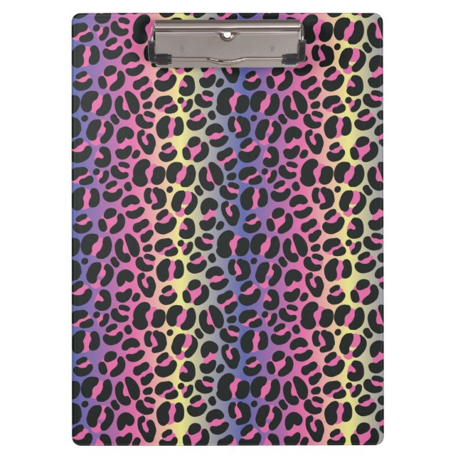Rainbow Leopard Animal Print Pattern Clipboard (Front)
