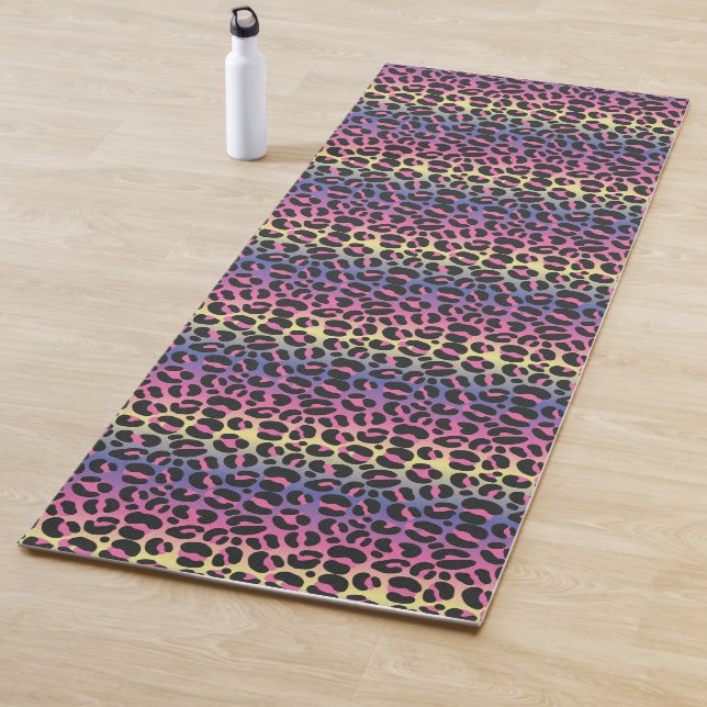 Rainbow Leopard Animal Print Pattern Yoga Mat (In Situ)