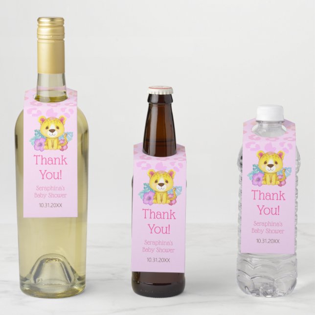 Rainbow Leopard Baby Shower Thank You Bottle Tag (In Situ)