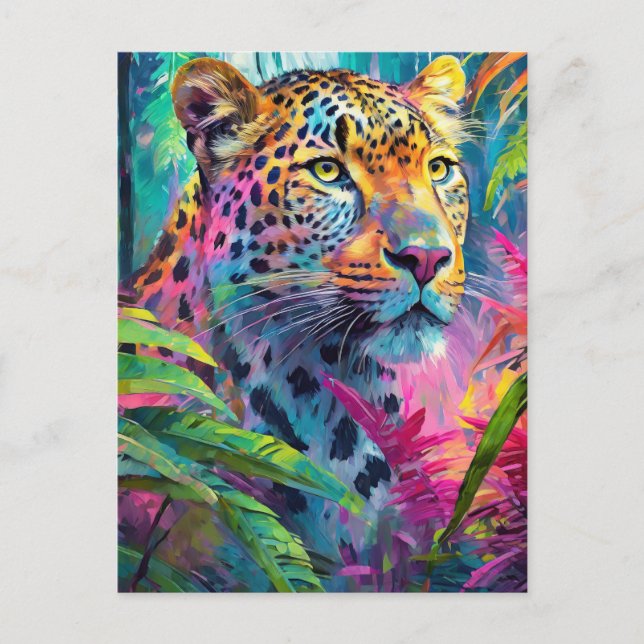 Rainbow Leopard Colourful Modern Abstract Art Postcard (Front)