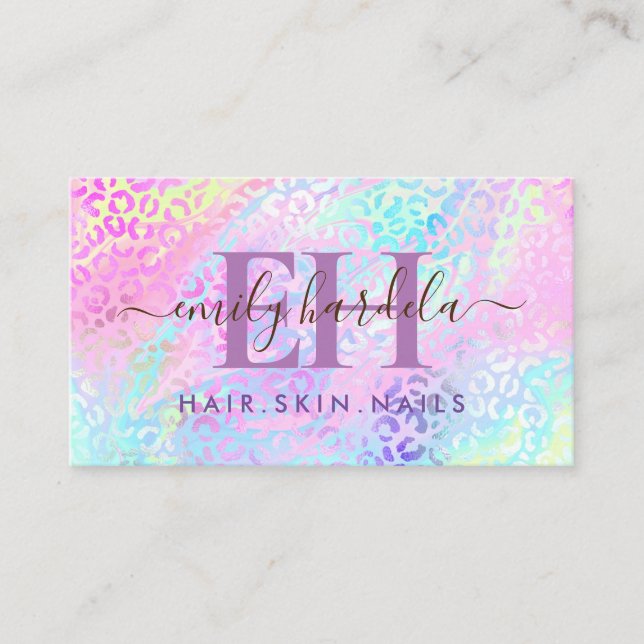Rainbow Leopard Iridescent Professional Salon  Business Card (Front)