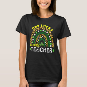 Rainbow Leopard One Lucky 3rd Grade Teacher St Pat T-Shirt