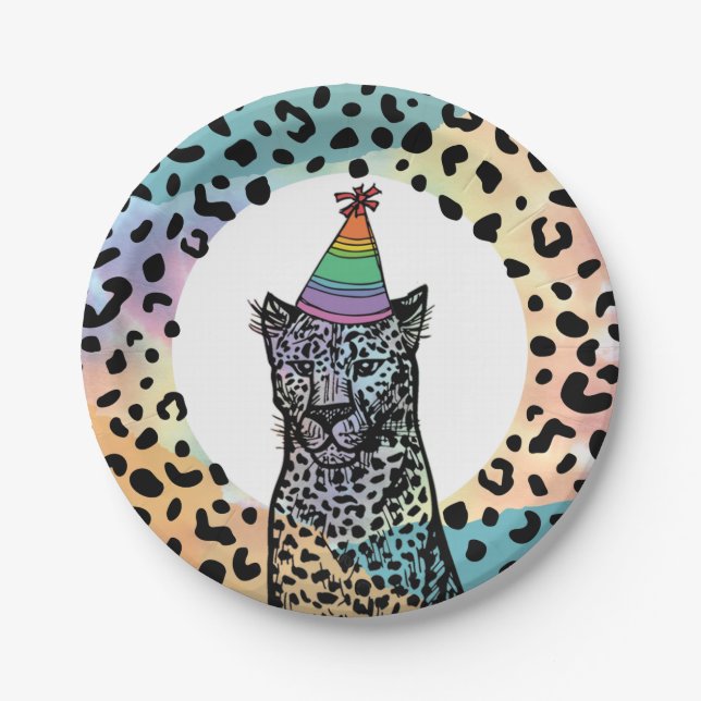 Rainbow Leopard Paper Plates Birthday Party (Front)