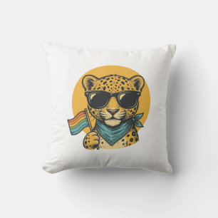 Rainbow Leopard Pride Flag Vintage Vector Design_1 Cushion