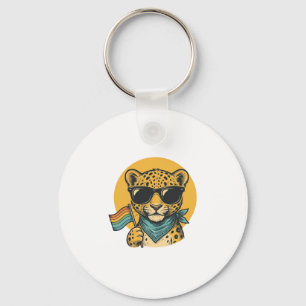 Rainbow Leopard Pride Flag Vintage Vector Design_1 Key Ring