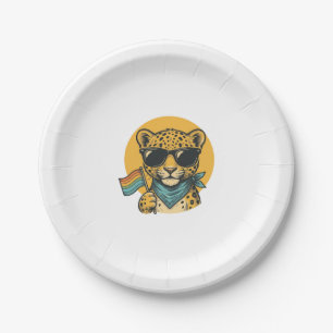 Rainbow Leopard Pride Flag Vintage Vector Design_1 Paper Plate