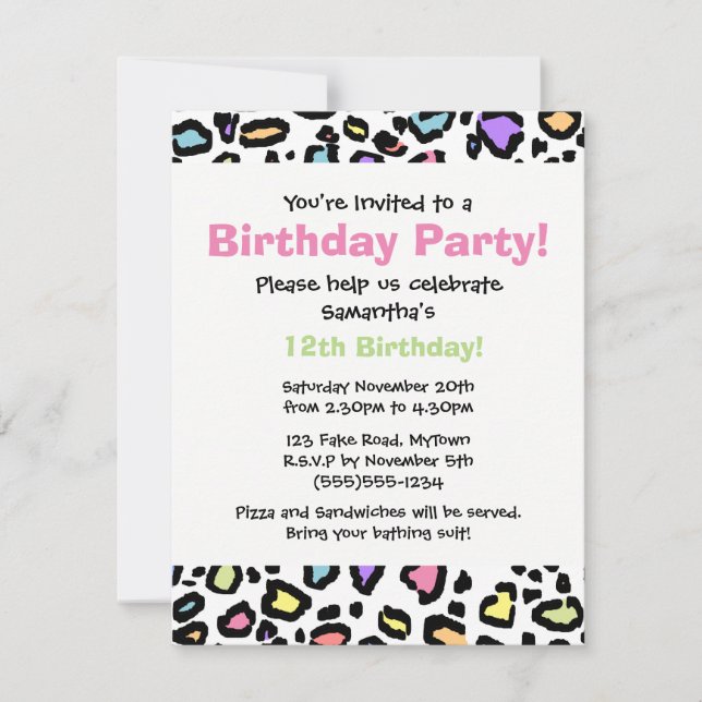 Rainbow Leopard Print Birthday Party Invitation (Front)