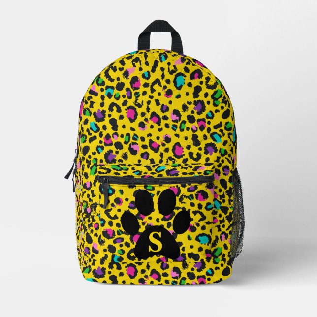 Rainbow Leopard Print Black Paw Yellow Cool Teens Printed Backpack (Front)