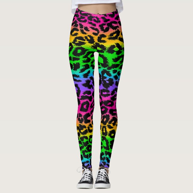 Rainbow Leopard Print Leggings (Front)