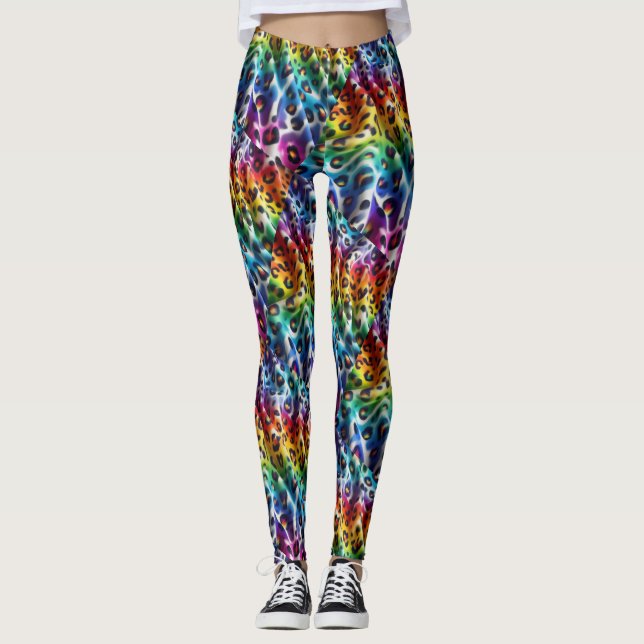 Rainbow Leopard Print Leggings | Bold Colorful (Front)