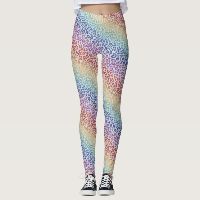 Rainbow Leopard Print Leggings | Bold Colorful (Front)