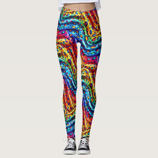 Rainbow Leopard Print Leggings | Bold Colourful (Front)