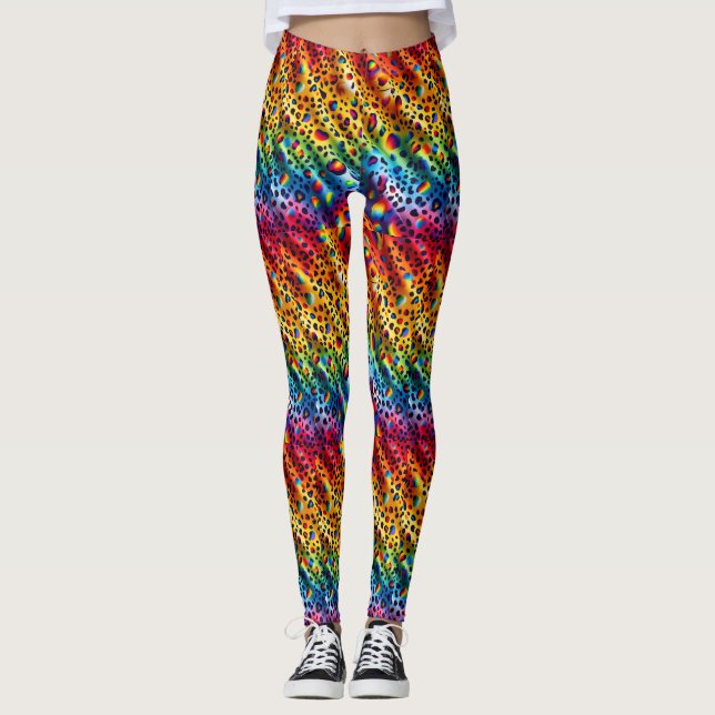 Rainbow Leopard Print Leggings | Bold Colourful (Front)