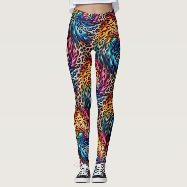 Rainbow Leopard Print Leggings | Bold Colourful (Front)