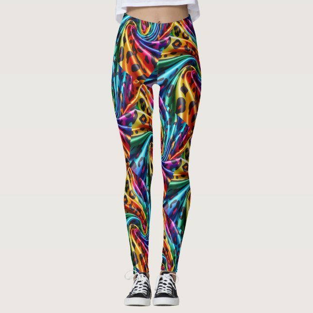 Rainbow Leopard Print Leggings | Psychedelic (Front)