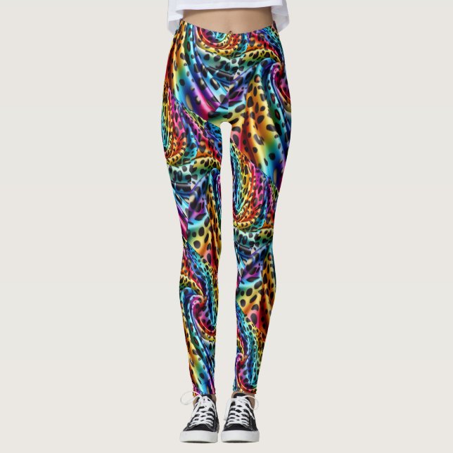 Rainbow Leopard Print Leggings | Psychedelic (Front)